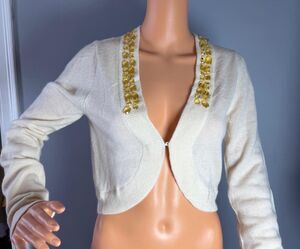 The Limited Ivory Beaded Cardigan Sweater Cropped Gem Embellished NWT Vintage M.